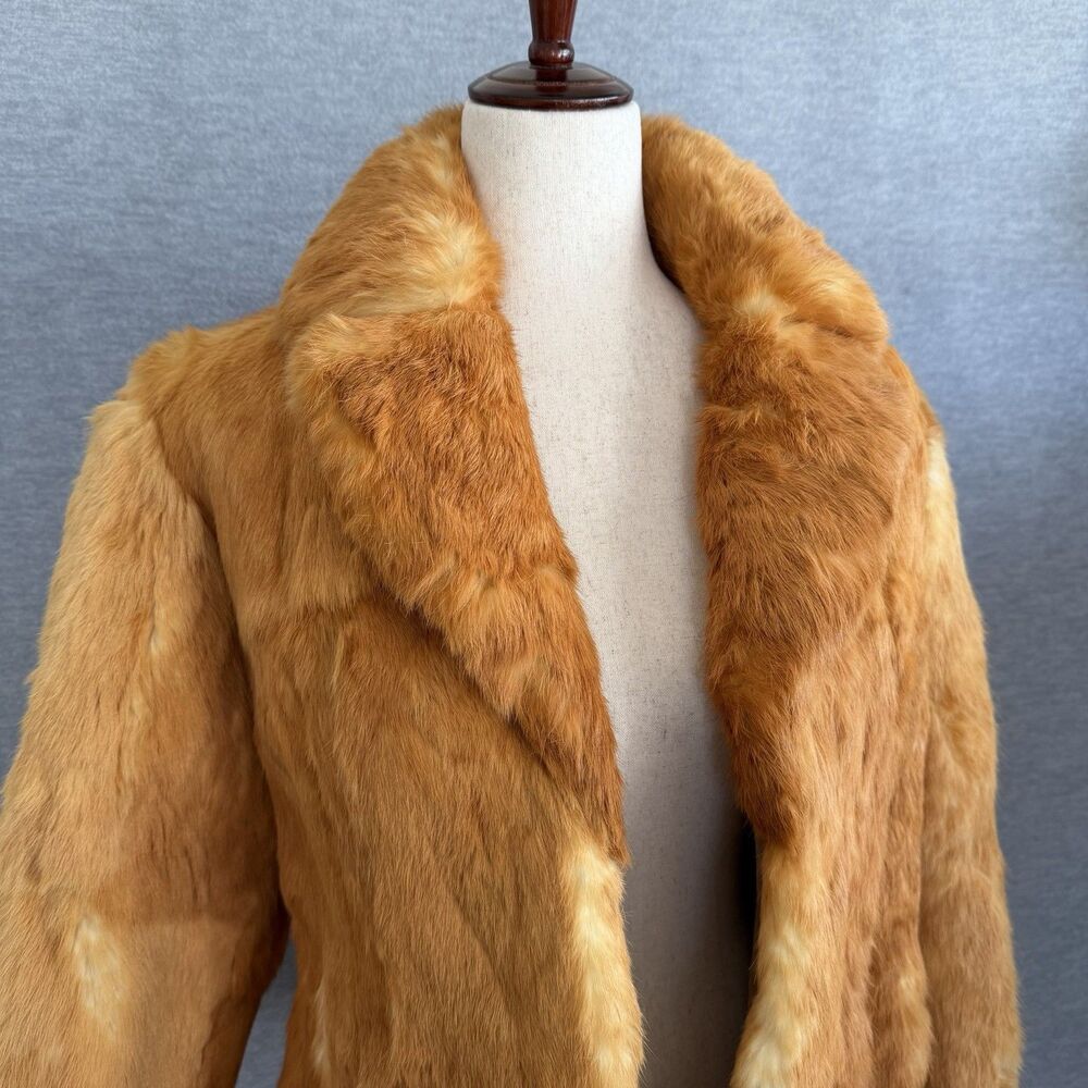 Dino Ricco Vintage Rabbit Fur Coat Jacket Womens S Collared Golden Blonde Honey - Picture 5 of 15